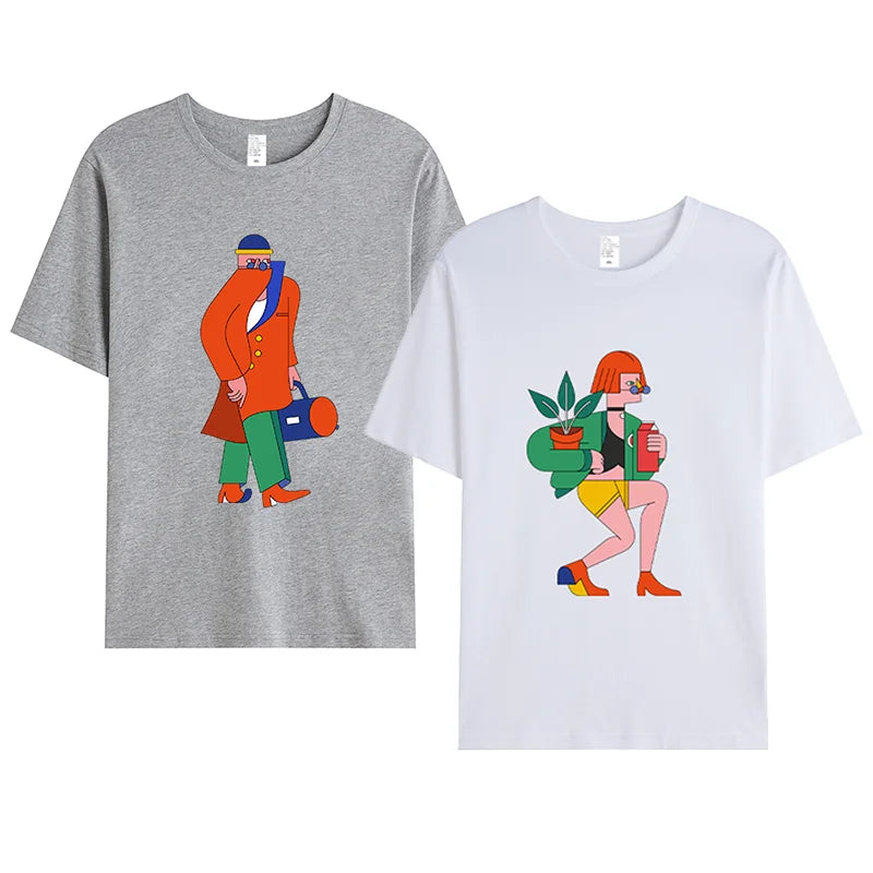 New Men's Women's Casual T-shirt Couple Top Short Sleeve Funny Tee Versatile Fashion Y2K Kawaii Graphic Tees Designer Clothes