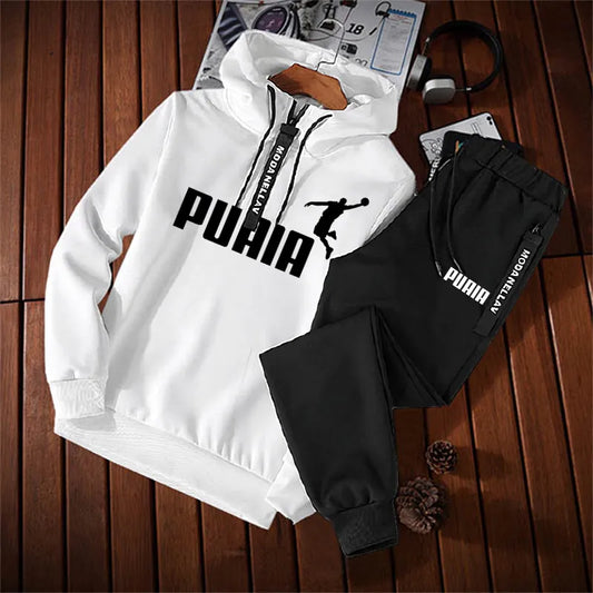 Men Outfit Sweatshirts Sweatpants 2 Piece Set Printing Tracksuit Zipper Hoodies Pants Casual Jogging Trousers Sportwear Clothing