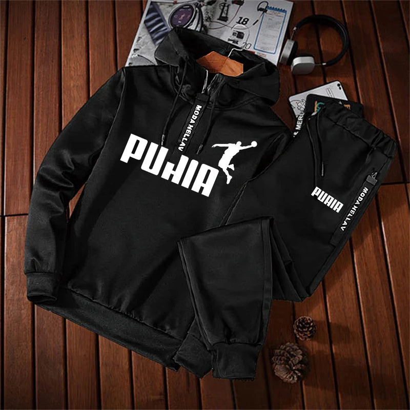 Men Outfit Sweatshirts Sweatpants 2 Piece Set Printing Tracksuit Zipper Hoodies Pants Casual Jogging Trousers Sportwear Clothing