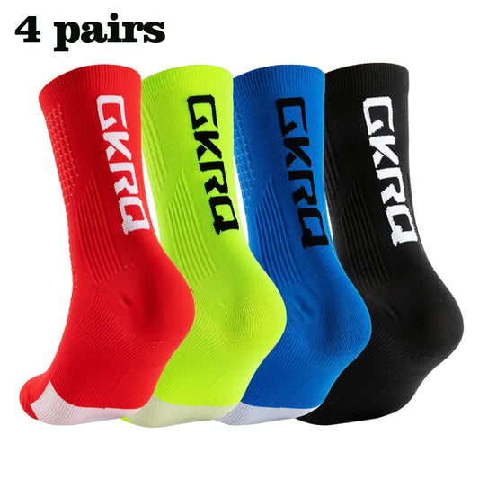 GKRQ 4pairs 2023 New Cycling Socks Bike Nurse Compression Road Bike Running Mtb Knee-high White Sports Funny Brand Black