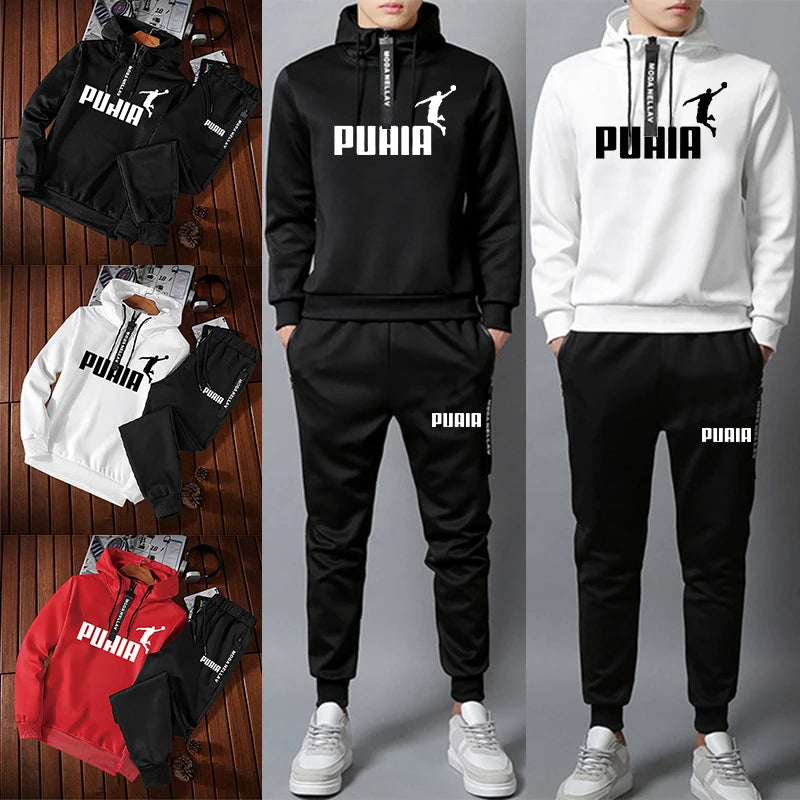 Men Outfit Sweatshirts Sweatpants 2 Piece Set Printing Tracksuit Zipper Hoodies Pants Casual Jogging Trousers Sportwear Clothing