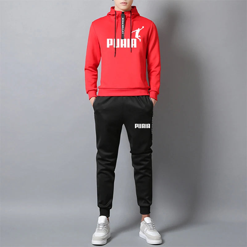 Men Outfit Sweatshirts Sweatpants 2 Piece Set Printing Tracksuit Zipper Hoodies Pants Casual Jogging Trousers Sportwear Clothing